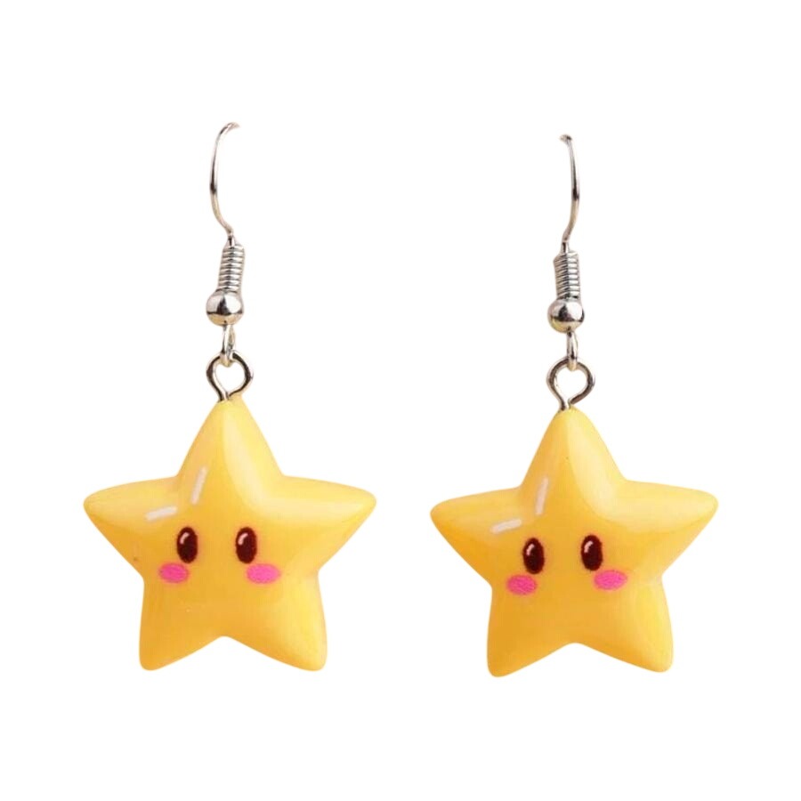 New Mario Yellow Super Star Dangle Earrings Anime Retro Kart Luigi Kawaii